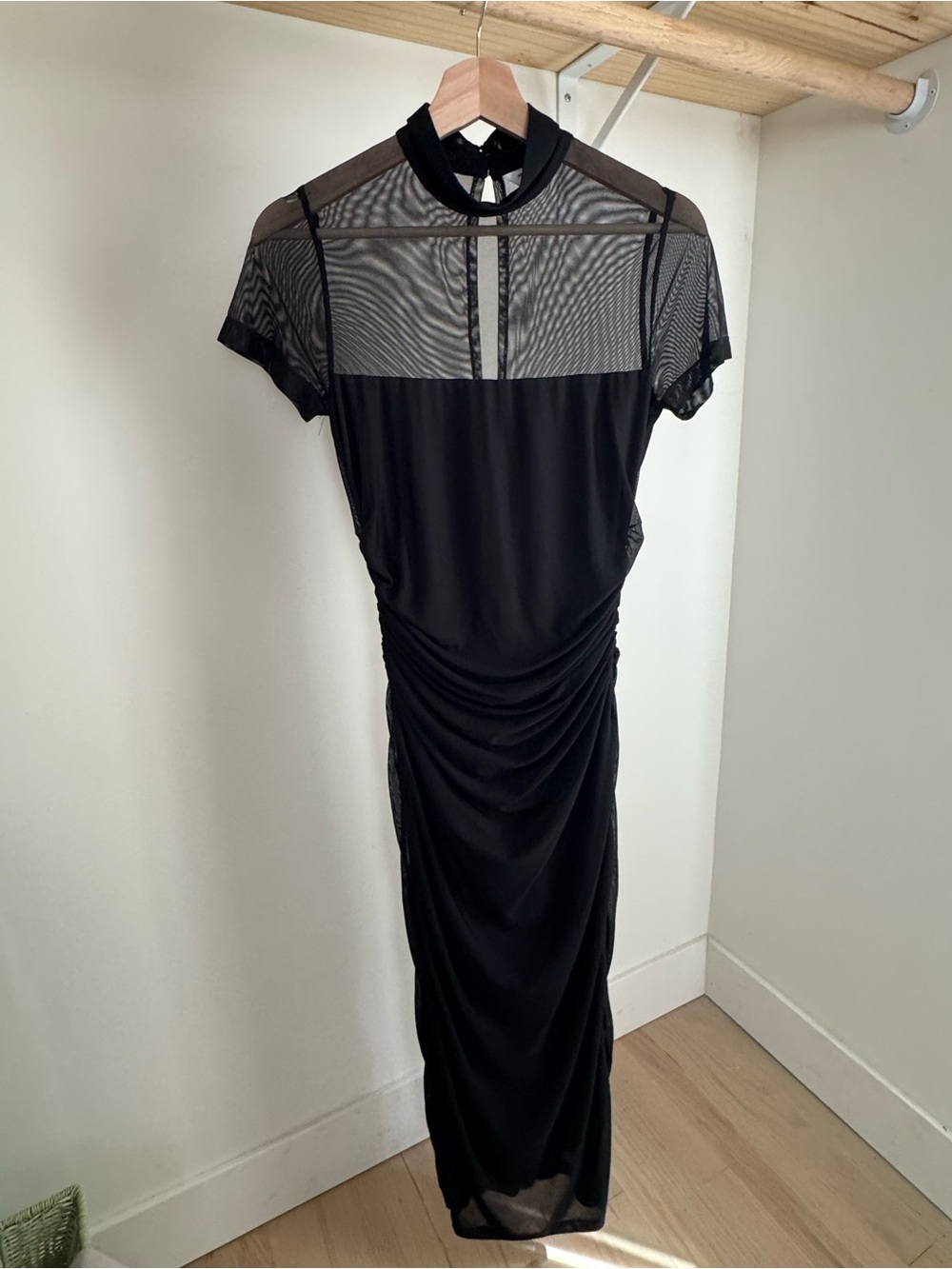 Amanda Uprichard Black Sheer Yoke Ruched Maxi Dress